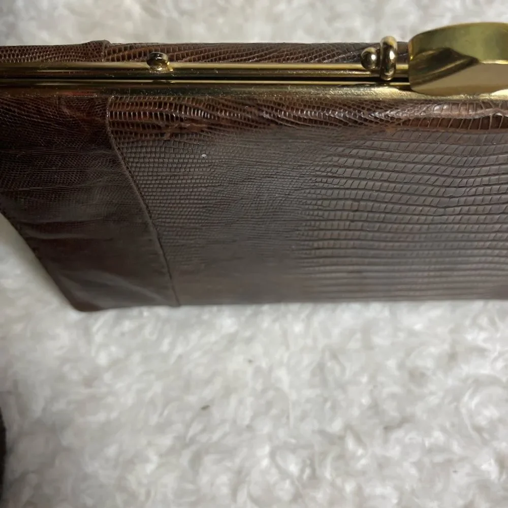 Vintage Brown Snake skin print handbag with antique gold tone hardwares.
